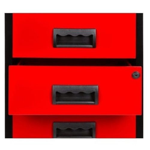 Mini servante sur roulettes 3 tiroirs métal noir et rouge Folia H 57 - Photo n°3