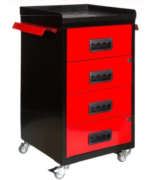 Mini servante sur roulettes 4 tiroirs métal noir et rouge Folia - Photo n°1