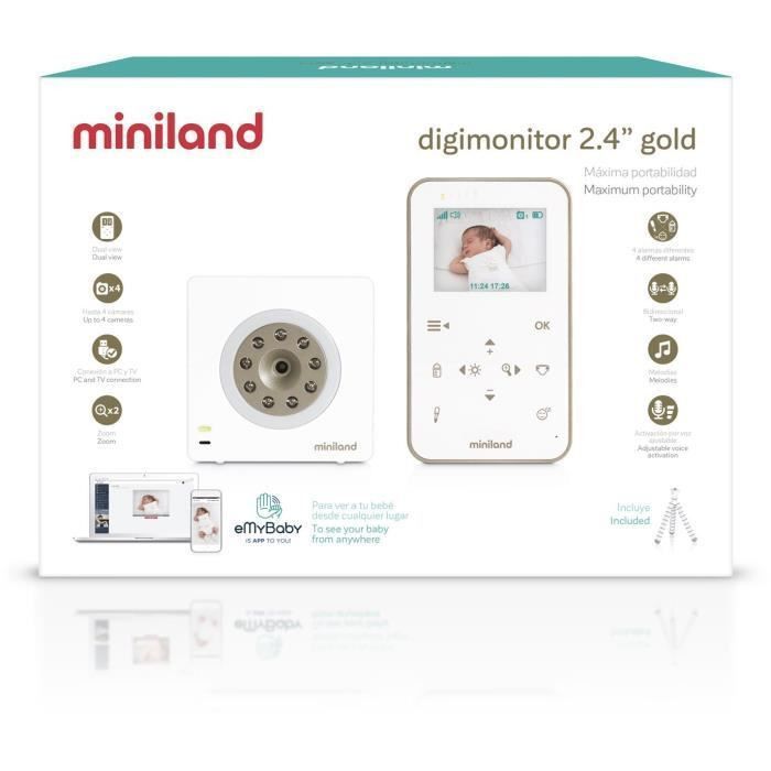 MINILAND - Ecoute-bébé portabilité maximum avec panneau frontal tactile, Digimonitor 2,4 gold - Photo n°4
