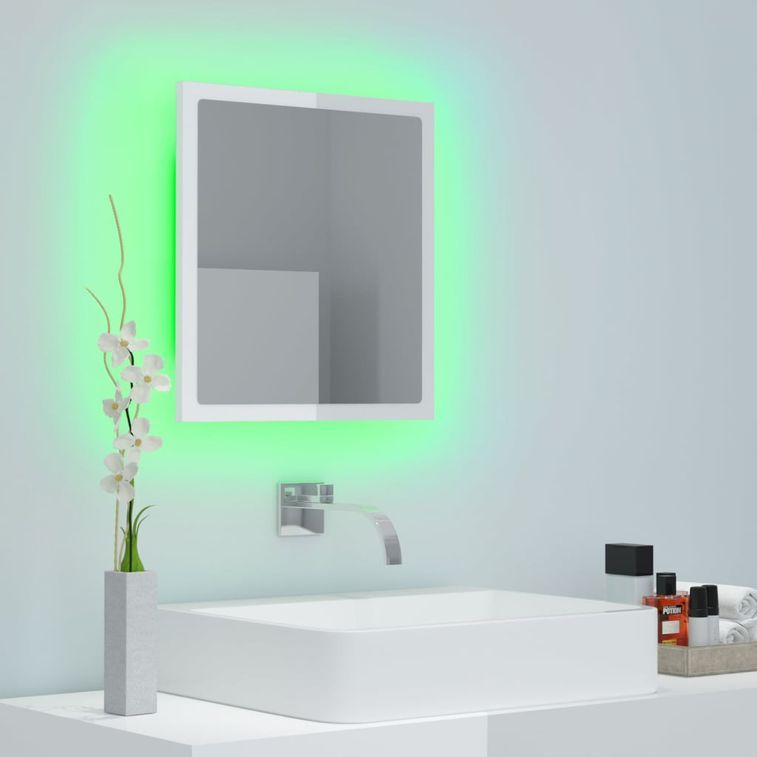 Miroir à LED de bain Blanc brillant 40x8,5x37 cm - Photo n°4