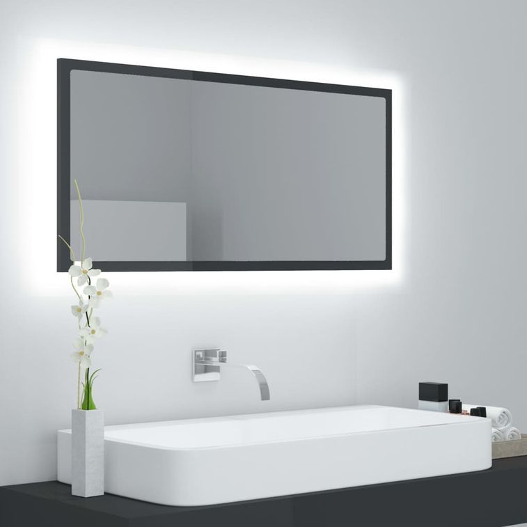 Miroir à LED de bain Gris brillant 90x8,5x37 cm - Photo n°2