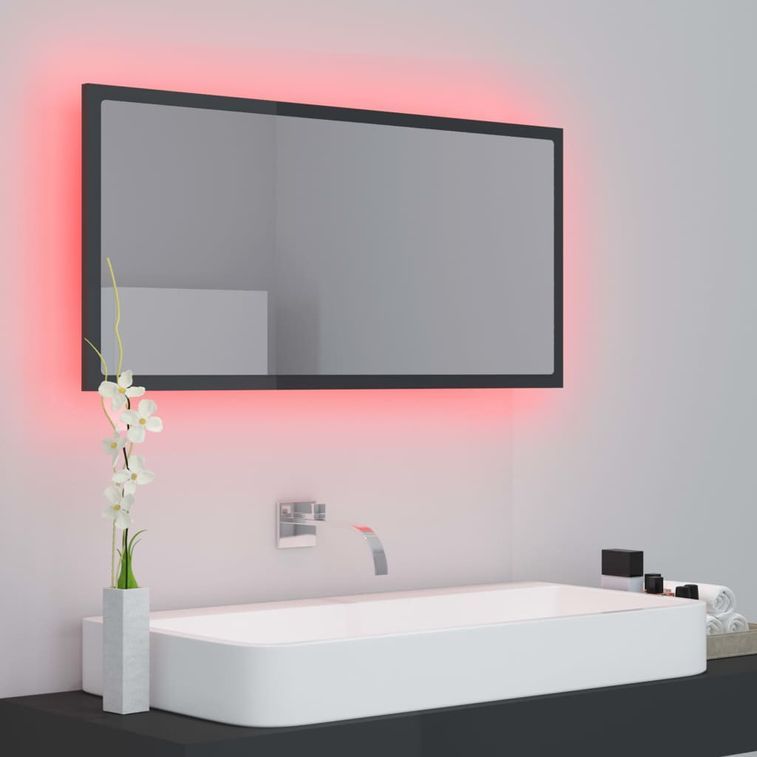 Miroir à LED de bain Gris brillant 90x8,5x37 cm - Photo n°3