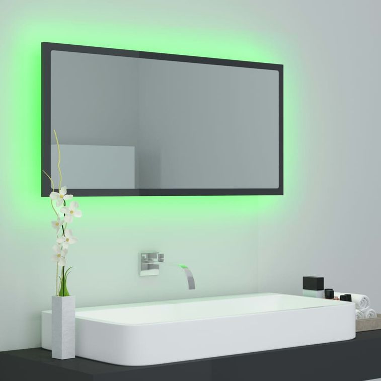 Miroir à LED de bain Gris brillant 90x8,5x37 cm - Photo n°4