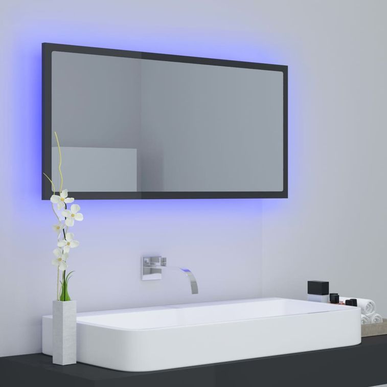 Miroir à LED de bain Gris brillant 90x8,5x37 cm - Photo n°5