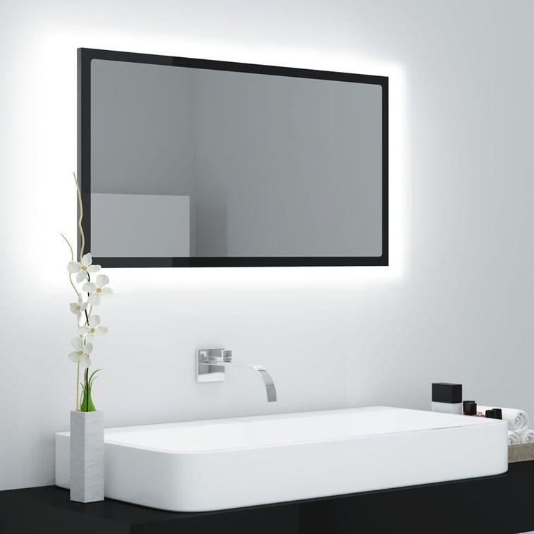 Miroir à LED de bain Noir brillant 80x8,5x37 cm - Photo n°2