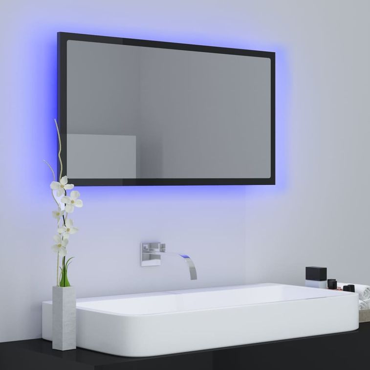 Miroir à LED de bain Noir brillant 80x8,5x37 cm - Photo n°4