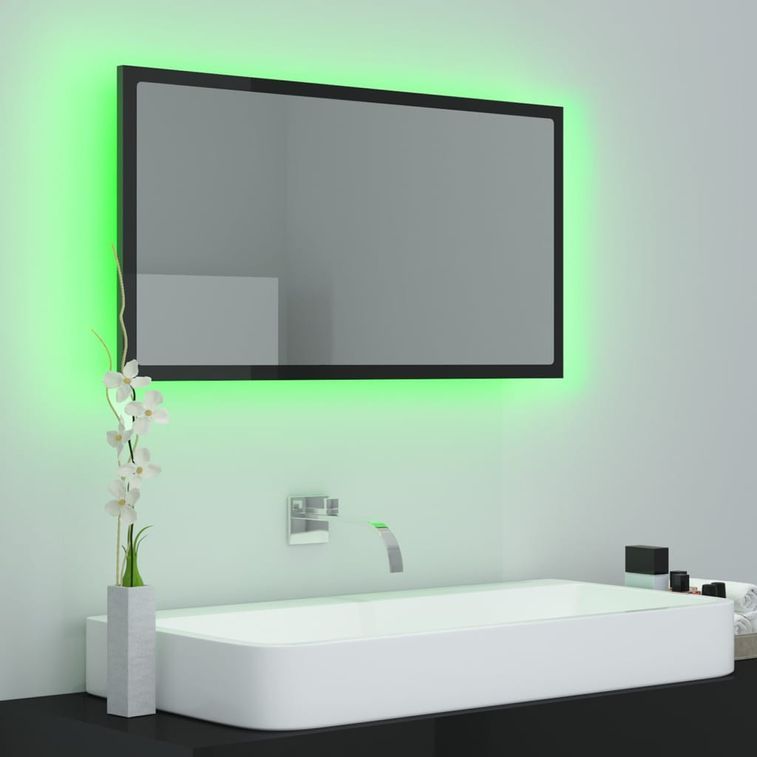 Miroir à LED de bain Noir brillant 80x8,5x37 cm - Photo n°5