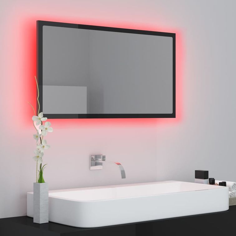 Miroir à LED de bain Noir brillant 80x8,5x37 cm - Photo n°6