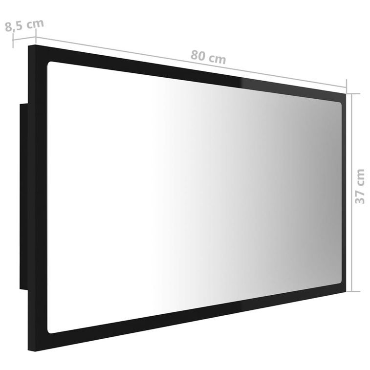 Miroir à LED de bain Noir brillant 80x8,5x37 cm - Photo n°12