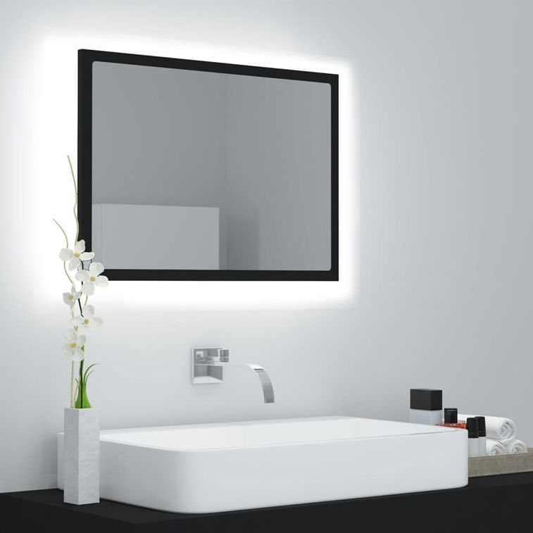 Miroir à LED de salle de bain Noir 60x8,5x37 cm - Photo n°2