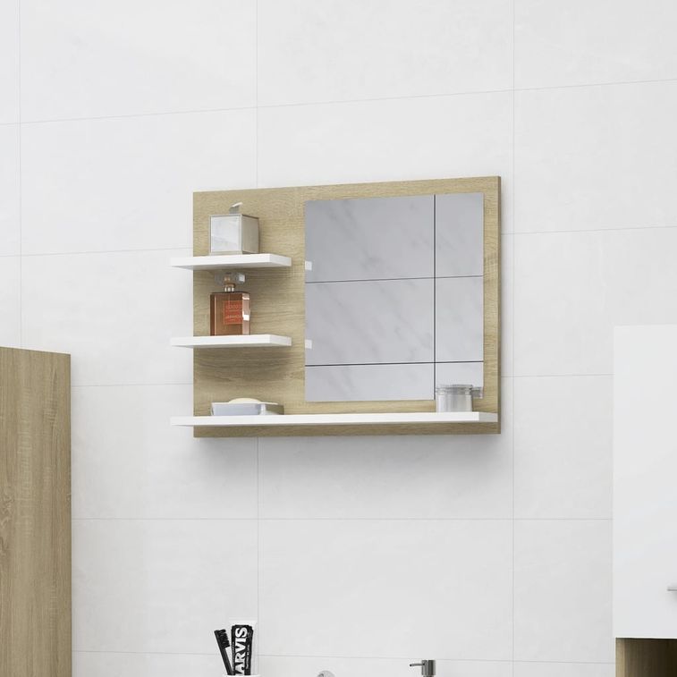 Miroir de salle de bain Blanc et chêne sonoma 60x10,5x45 cm - Photo n°2