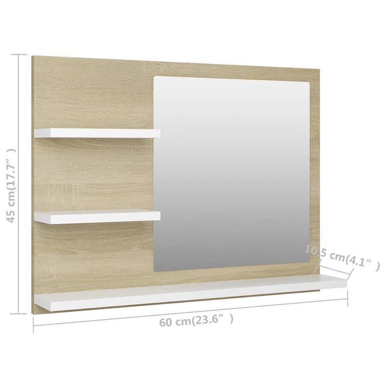 Miroir de salle de bain Blanc et chêne sonoma 60x10,5x45 cm - Photo n°7