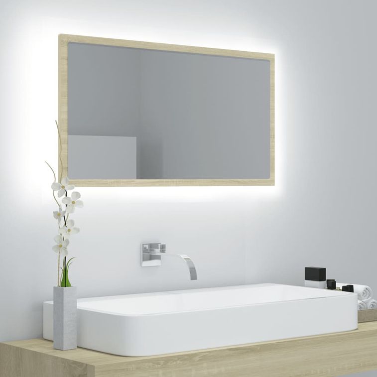 Miroir LED de salle de bain Chêne sonoma 80x8,5x37 cm - Photo n°2