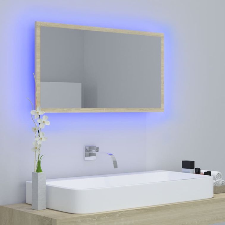 Miroir LED de salle de bain Chêne sonoma 80x8,5x37 cm - Photo n°4