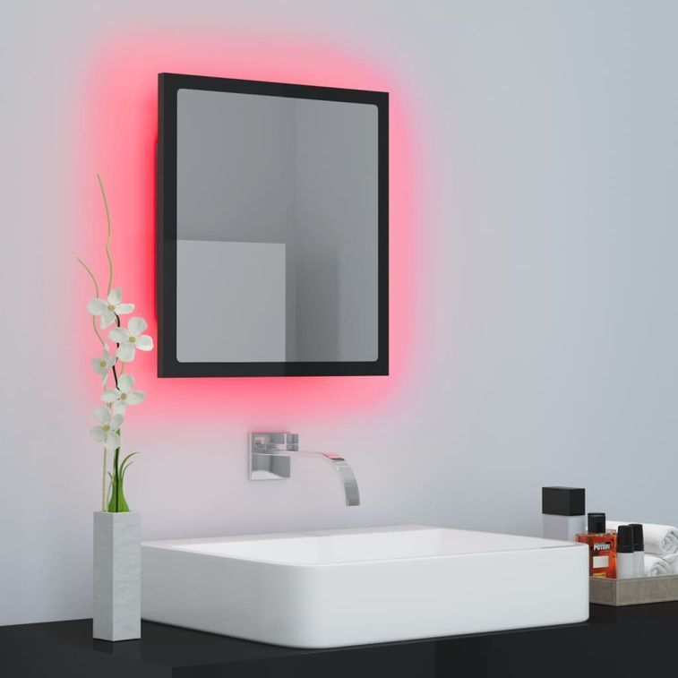 Miroir LED de salle de bain Noir brillant 40x8,5x37cm - Photo n°3