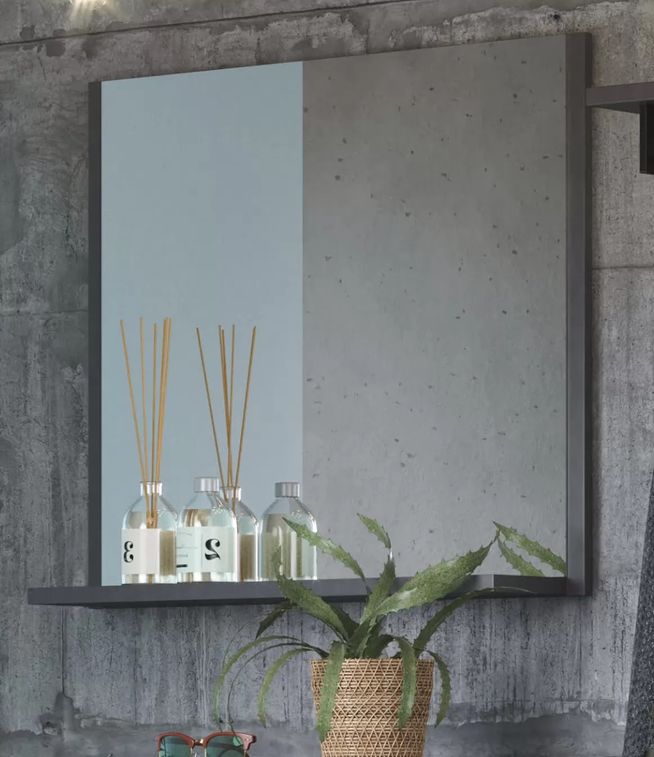Miroir mural avec étagère mélaminé gris mat Yanis - Photo n°4