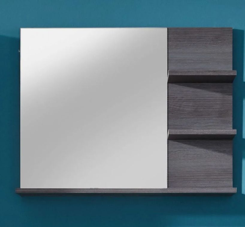 Miroir mural avec étagères mélaminé gris Anide - Photo n°3