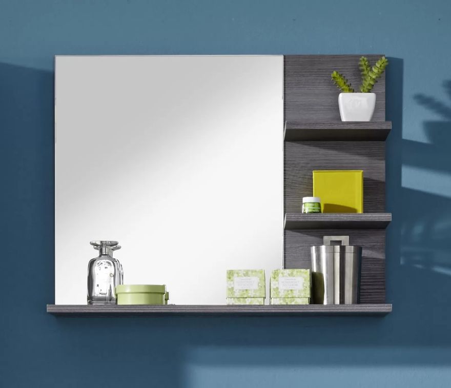 Miroir mural avec étagères mélaminé gris Anide - Photo n°5