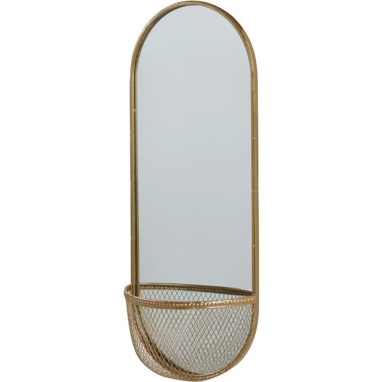 Miroir mural ovale avec panier métal doré Vald - Photo n°1