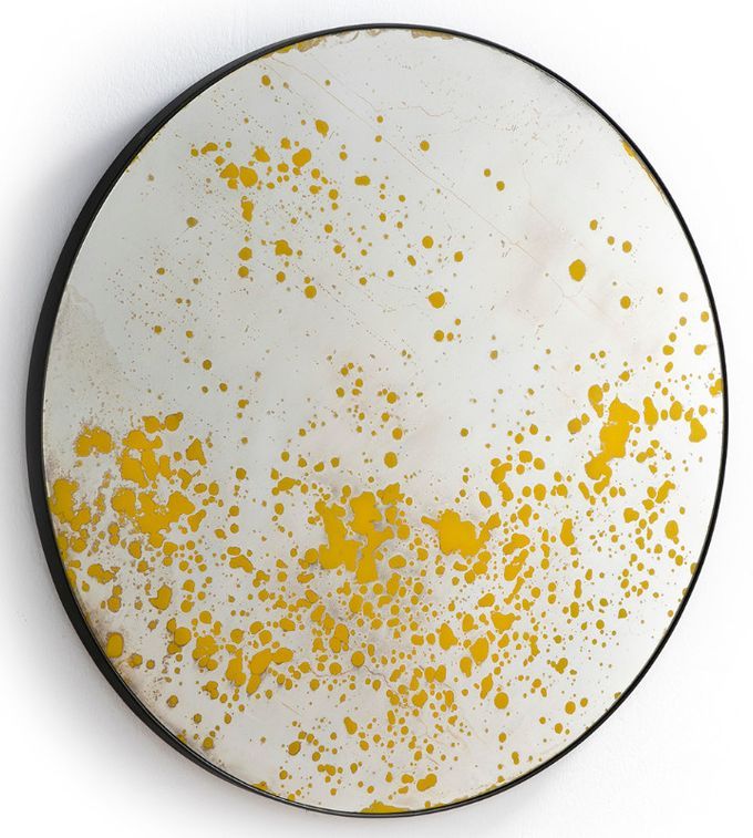 Miroir mural rond métal noir et miroir vieilli jaune Picty - Photo n°1
