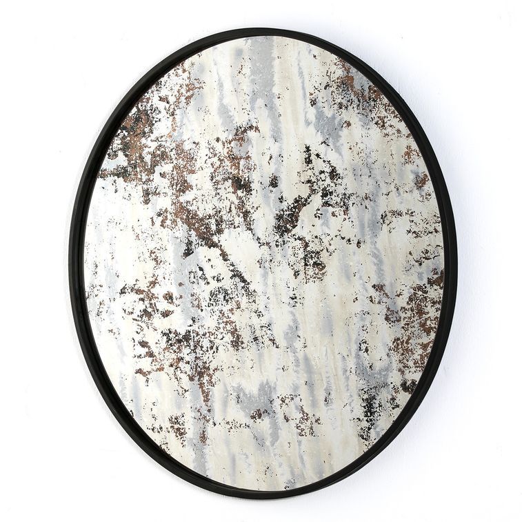 Miroir mural rond métal noir et miroir vieilli ocre Picty - Photo n°1