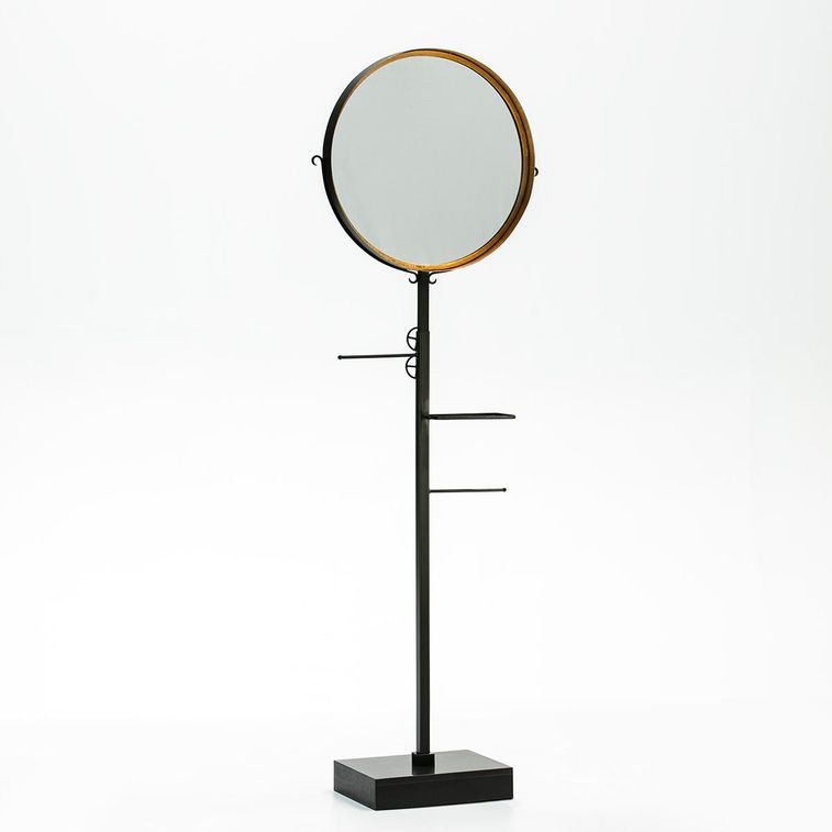 Miroir/Porte-manteau métal noir et doré socle pierre Fita L 60 cm - Photo n°1
