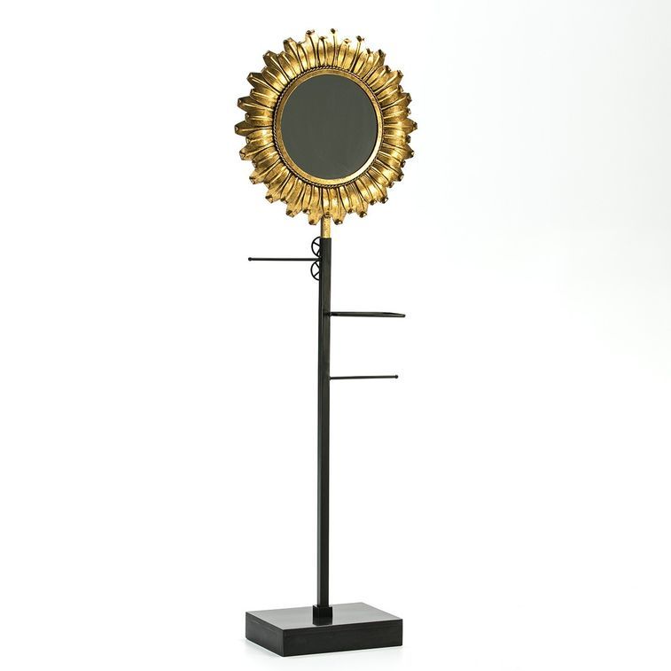 Miroir/Porte-manteau métal noir et doré socle pierre Fita L 63 cm - Photo n°1