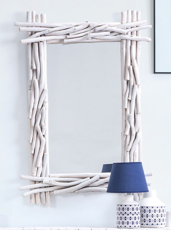 Miroir rectangle en branches teck blanc Sary L 90 cm - Photo n°2