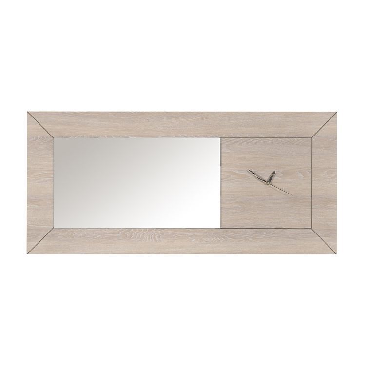 Miroir rectangulaire avec horloge bois de chêne grisé Lima - Photo n°1