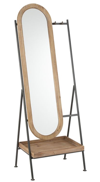 Miroir sur pied avec étagère et crochet bois Patricia L 60 cm - Photo n°1