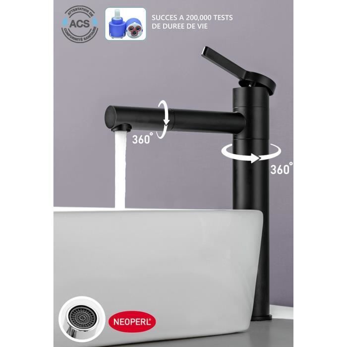 Mitigeur pour vasque et lavabo - Mécanique - OCEANIC - Noir mat - Droit avec bec pivotant - Photo n°2