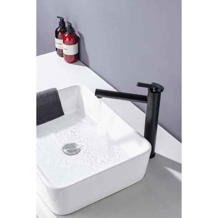 Mitigeur pour vasque et lavabo - Mécanique - OCEANIC - Noir mat - Droit avec bec pivotant - Photo n°5