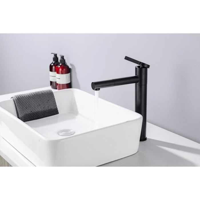 Mitigeur pour vasque et lavabo - Mécanique - OCEANIC - Noir mat - Droit avec bec pivotant - Photo n°6