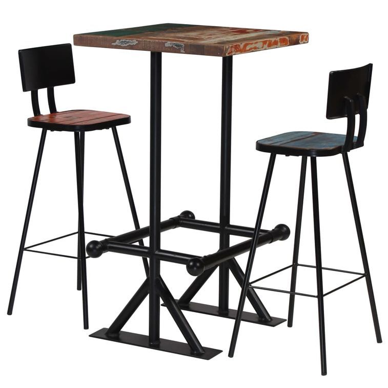 Mobilier de bar 3 pcs Bois de récupération massif Multicolore - Photo n°1