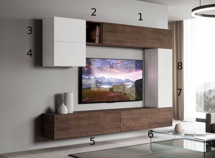 Mur TV design blanc et noyer Luxa L 268 cm - 8 pièces - Photo n°2