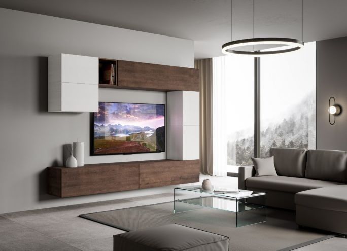 Mur TV design blanc et noyer Luxa L 268 cm - 8 pièces - Photo n°3