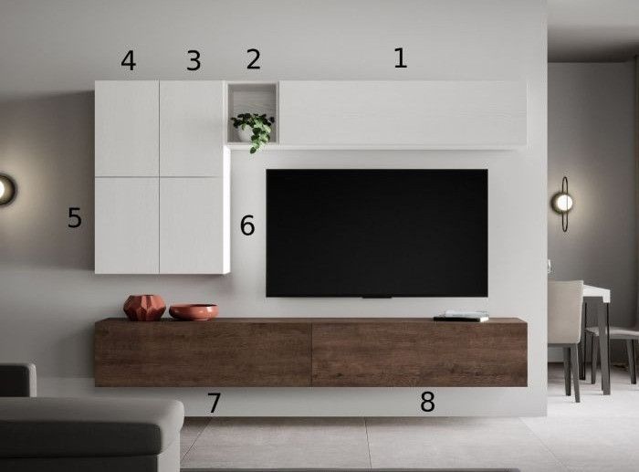 Mur TV design blanc et noyer Mila L 268 cm - 8 pièces - Photo n°2