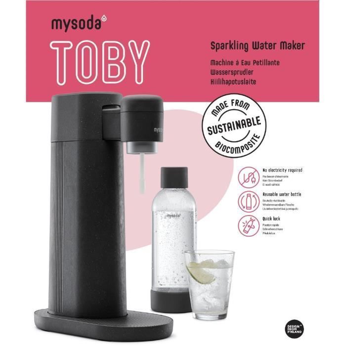 MYSODA Machine a Soda Toby Black, 1 bouteille de 0.5L, 1 bouteille de 1L, 1 cylindre de CO2 - Photo n°4