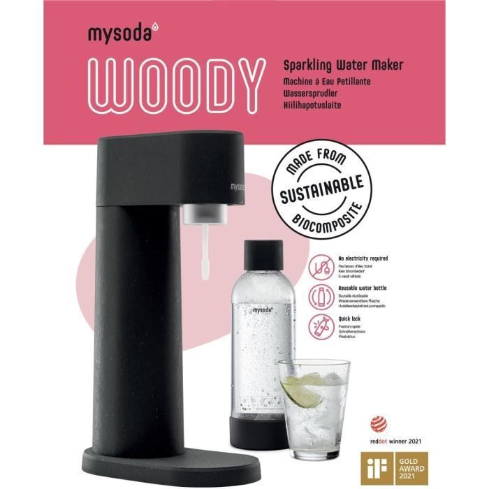 MYSODA Machine a Soda Woody Black, 1 bouteille de 1L, 1 cylindre de CO2 - Photo n°4