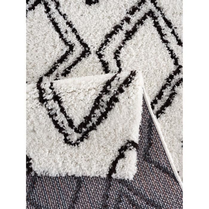 NAZAR Tapis de salon Shaggy longues meches style Berbere - 120 x 160 cm - Blanc et creme 2 - Photo n°3