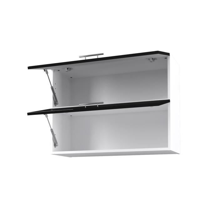 OBI Caisson haut de cuisine avec 2 portes L 80 cm - Blanc et noir laqué brillant - Photo n°2