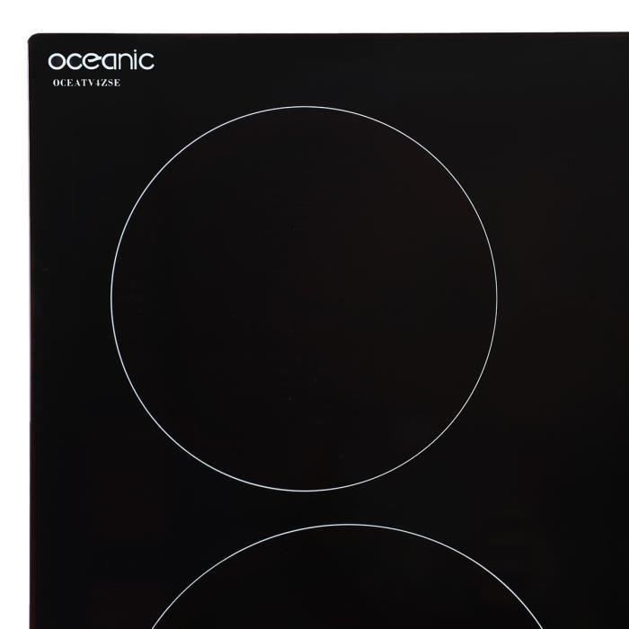 OCEANIC TV4ZSE Table cuisson vitrocéramique-4 zones-6000W-L59xP52cm-Revetement verre-Noir - Photo n°2