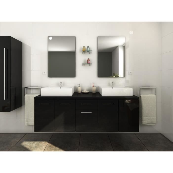 OLGA Ensemble salle de bain double vasque L 150 cm - Noir laqué brillant - Photo n°1