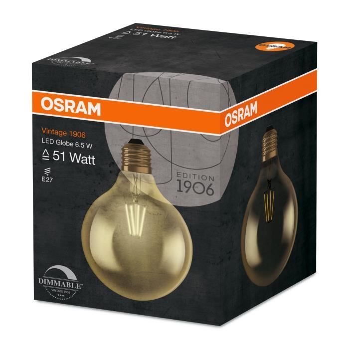 OSRAM-Ampoule LED filament Globe E27 Ø12,5cm 2400K 6.5W = 51W 650 Lumens Dimmable Osram - Photo n°3