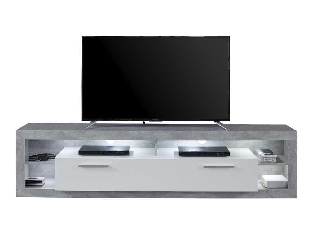 Pack banc TV et 2 colonnes de rangement à Led blanc brillant et gris Roska - Photo n°5