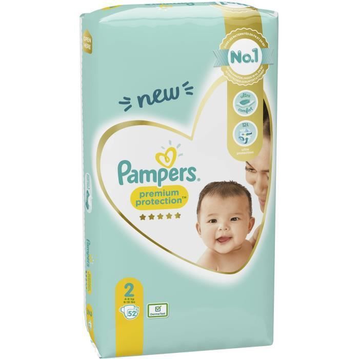 PAMPERS 52 Couches Premium Protection Taille 2 - Photo n°2