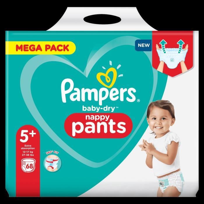 Couches-Culottes Pampers Baby-Dry Pants Taille 5, 12-17 kg, Mega