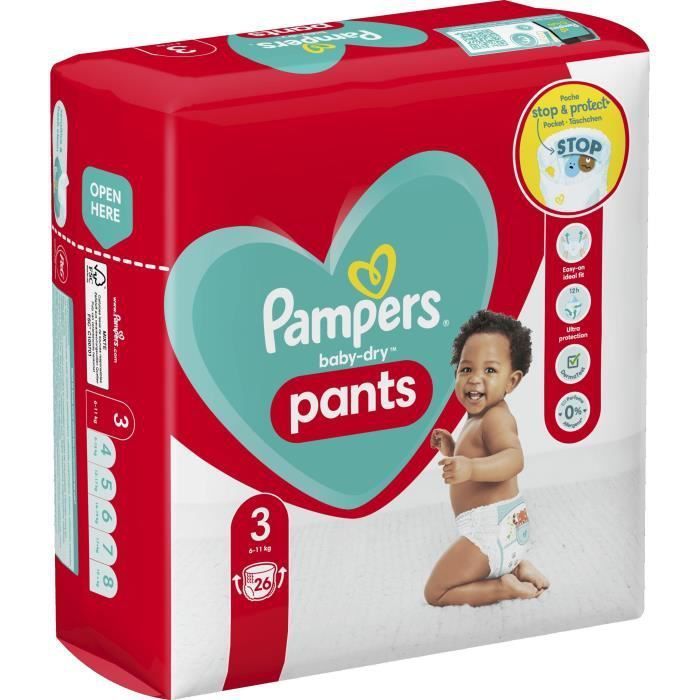 Couches-Culottes Pampers - Baby Dry Nappy Pants Taille 3 (6-10 kg) - 26  culottes MRM00229 - Sodishop