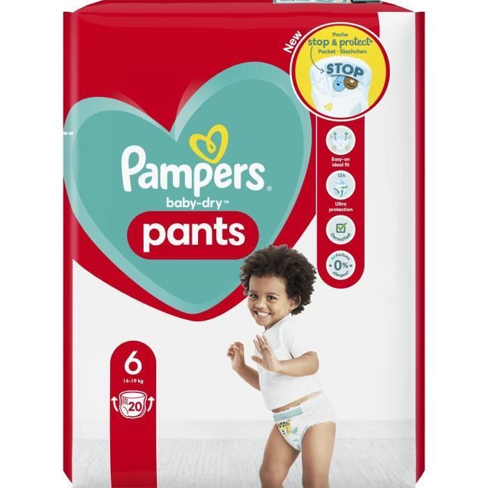 Couches-culottes baby-dry taille 6, 14kg à 19kg Pampers x20 sur