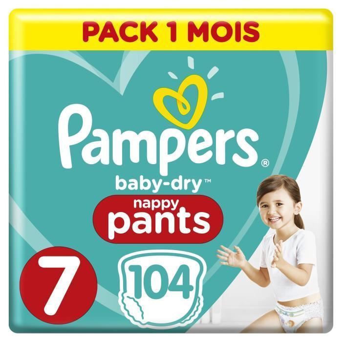 PAMPERS Baby-Dry Pants Taille 7, 17+kg, 104 Couches Pack 1 Mois - Photo n°1